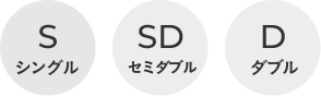 Sシングル、SDセミダブル、Dダブル