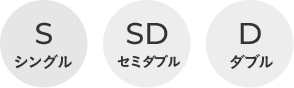 Sシングル、SDセミダブル、Dダブル