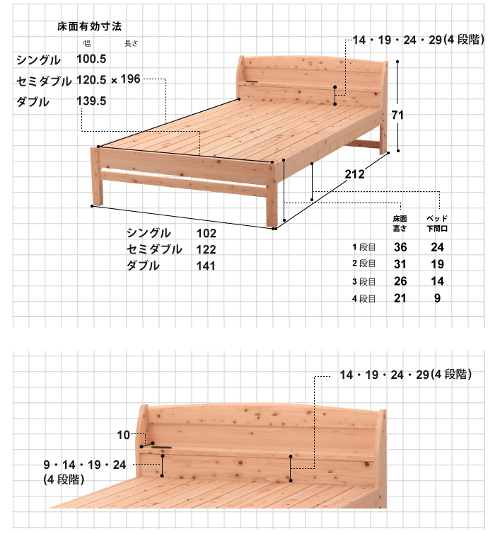 すのこベッドのサイズ詳細