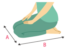 人間が正座した時は、膝を合わせた幅（図A）より膝下（図B）の方が長いので、一般にはより奥行きが一寸ほど長く作られています。