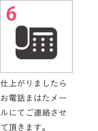 6 仕上がりましたらお電話まはたメールにてご連絡させて頂きます。