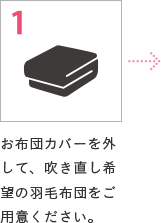 1 お布団カバーを外して、吹き直し希望の羽毛布団をご用意ください。