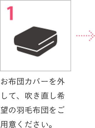 1 お布団カバーを外して、吹き直し希望の羽毛布団をご用意ください。