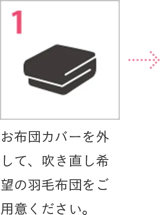 1 お布団カバーを外して、吹き直し希望の羽毛布団をご用意ください。