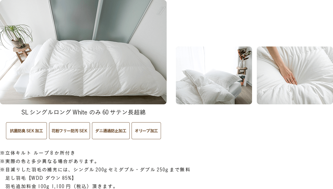 SLシングルロングWhite のみ60サテン長超綿